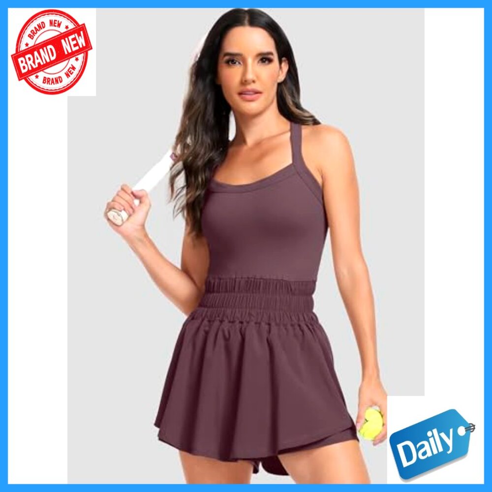 Sleeveless Mini Skort Dress Athletic Workout Romper Nylon Spandex - Picture 6 of 7